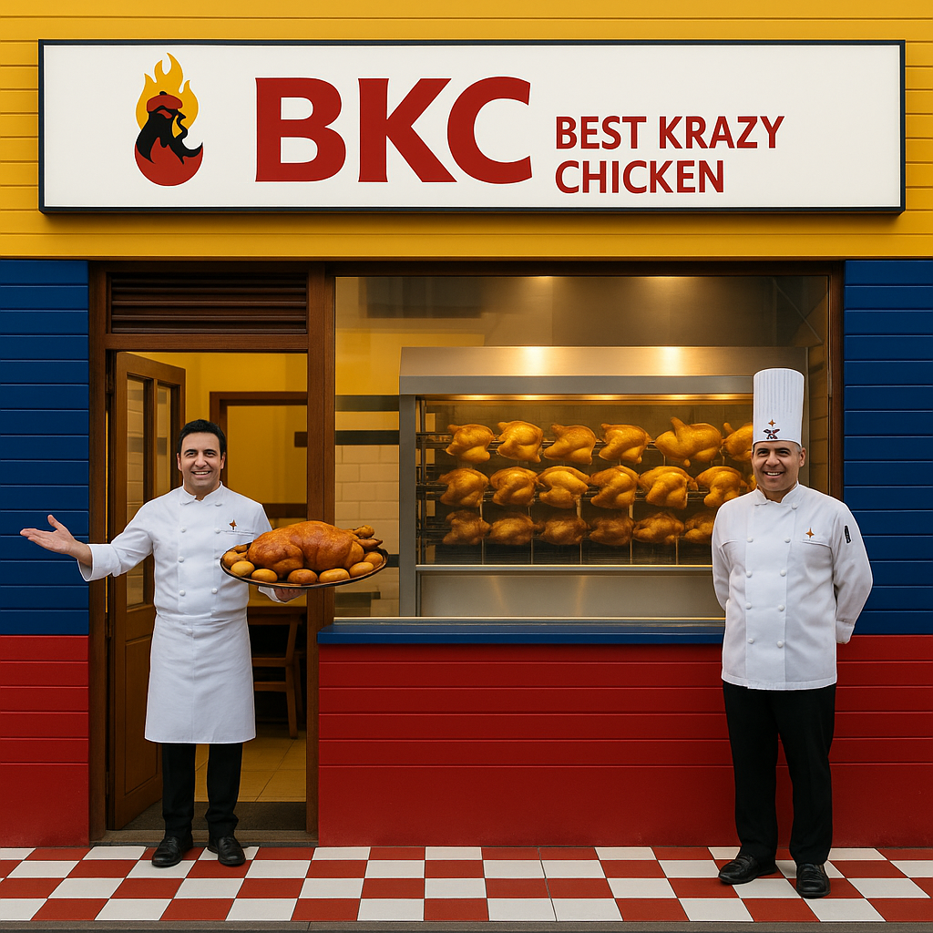 BKC storefront with chefs and wood-fired rotisserie chickens